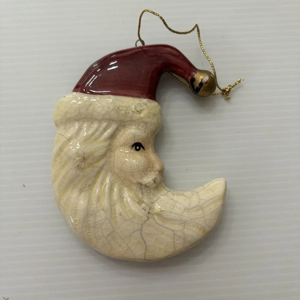 Vintage Crackle Glaze Santa Face Christmas Ornament Ceramic Tree Decoration